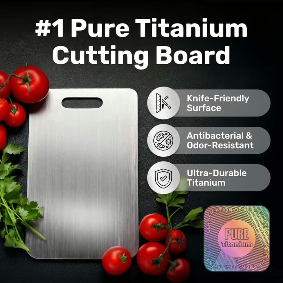 100% Pure Titanium Cutting Board: No More Microplastics, Bacteria or Dull Knives